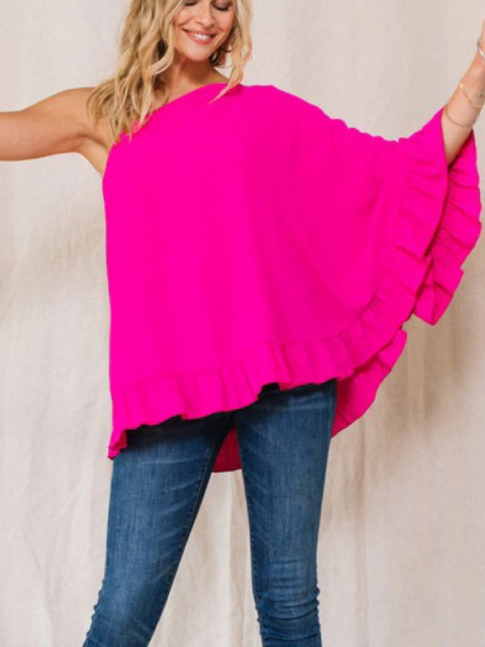 ODDI Solid Air Flow One Shoulder Top